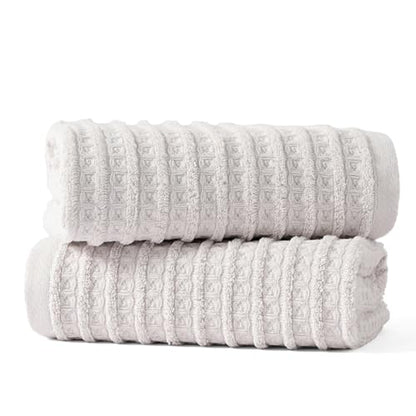 sense gnosis Light Grey Waffle Hand Towel Set of 2 Super Soft 100% Cotton Terry Striped Pattern Ultra Absorbent Hand Towel for Bathroom 13 x 29 Inch - color: Light Grey
