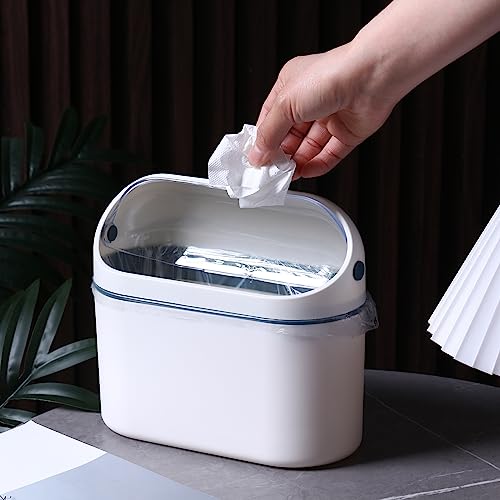 Bokon 2 Pack Mini Trash Can with Lid, 0.5 Gal Small Wall Mounted Trash Bin for Bathroom Vanity, Desk, Countertop, Cabinet Door and Office, Includes 120 Trashbags, White