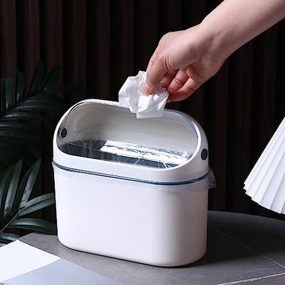 Bokon 2 Pack Mini Trash Can with Lid, 0.5 Gal Small Wall Mounted Trash Bin for Bathroom Vanity, Desk, Countertop, Cabinet Door and Office, Includes 120 Trashbags, White