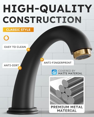 WOWOW Black and Gold Widespread Bathroom Faucet Bathroom Sink Faucet 3 Hole Vanity 2 Handle Basin 8 Inch Mixer Tap with Pop Up Drain and Supply Hose - color: Black and Gold