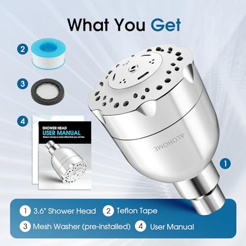 High Pressure Boosting Shower Head, ALOHOME 6 Powerful Spray Settings - Perfect for Low Water Pressure Homes, 3.6" Luxury Modern Chrome Finished Shower Head with 360° Adjustable Brass Ball Joint - color: Chrome