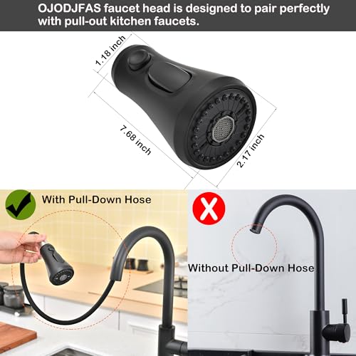 Universal Kitchen Faucet Head Replacement Matte Black,ABS Plastic | 3 Modes(Stream,Spray and Double Blade Spray)Pull Down Nozzle with 17-Adapter for Moen,Delta,Kohler,American Standard Faucet - color: Matte Black