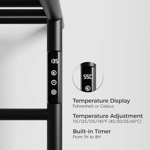 Towel Warmers for Bathroom, Stainless Steel Heated Towel Racks with Top Shelf, Wall Mounted Towel Heater with Intelligent Touch Screen Timer & Temperature Adjustment, Plug-in/Hard-Wired, Black - color: Black, size: 3-Bar with Top Shelf