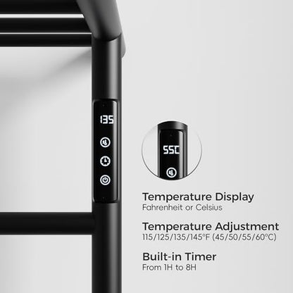 Towel Warmers for Bathroom, Stainless Steel Heated Towel Racks with Top Shelf, Wall Mounted Towel Heater with Intelligent Touch Screen Timer & Temperature Adjustment, Plug-in/Hard-Wired, Black - color: Black, size: 3-Bar with Top Shelf