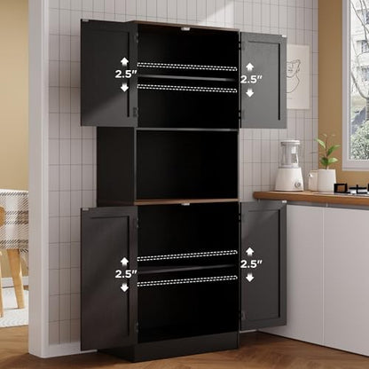 MHOM 71" Tall Pantry Cabinet with Charging Station, Farmhouse Kitchen Hutch with Adjustable Shelves, Modern Kitchen Pantry Storage Cabinet for Dinning Room & Living Room, Antique Black - color: Black
