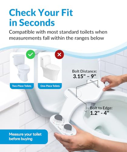 CLEAR REAR Bidet Attachment for Toilet Seat - Non-Electric with Self Cleaning Dual Nozzles, Leak Proof Connectors, Adjustable Water Spray, Rear & Feminine Wash - Hygienic Bathroom Upgrades - color: C. White