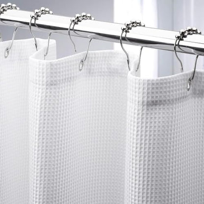AmazerBath Stall Shower Curtain 54x72 Inches, White Shower Curtain Waffle Textured, Small Shower Curtain 54 Inches Wide, Fabric Bathroom Curtains Heavy Duty 240GSM, 9 Rustproof Metal Grommets - color: White, size: 54"W x 72"L (Pack of 1)
