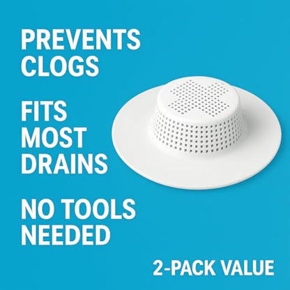 2 Pack Rubber Hair Catcher for Shower & Bathtub Drains – Flexible Drain Cover Strainer Hair Stopper Trap, Sits Securely on Top (No Suction Needed), Reusable & Easy to Clean