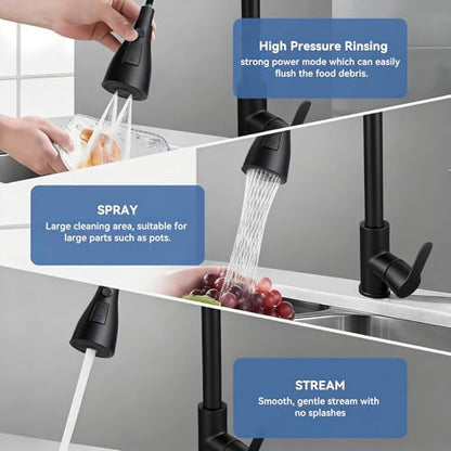 Kitchen Faucet Head Replacement with 3 Modes, Pull Down Spray Head for Kitchen Faucet, Kitchen Sink Sprayer Replacement Compatible with Moen, American Standard, Kohler Faucets - color: Matte Black