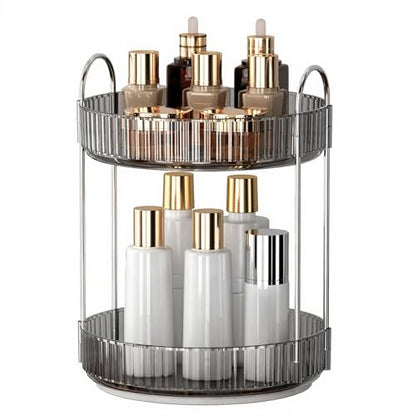 YCIA&DONE 360 Rotating Makeup Organizer and Storage for Vanity Countertop 2 Tiers, High Capacity Cosmetic Skincare Perfume Organizers for Dresser Bathroom Lazy Susan (Smoky Gray)