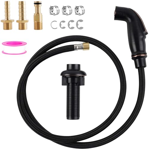 Universal Kitchen Sink Side Sprayer Compatible with Moen, Oil-Rubbed Bronze | Kitchen Sink Faucet Sprayer Attachment with Quick Connector/Hose/Holder, Pull-Out Sprayer Head, NSF/ANSI/CAN 372 Certified - color: Oil Rubbed Bronze, style: One-button Type