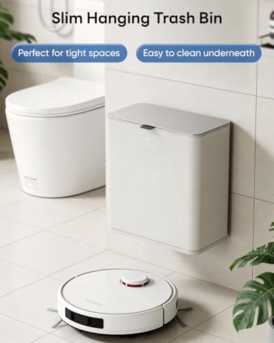 Kitchen Compost Bin, 8L/2.1G Small Trash Can with Lid, Slim Stainless Steel Hanging Garbage Bin for Kitchen, Bathroom, Bedroom, Office, Wall Mounted Compost Bin with Inner Bucket, White - size: 8L-White