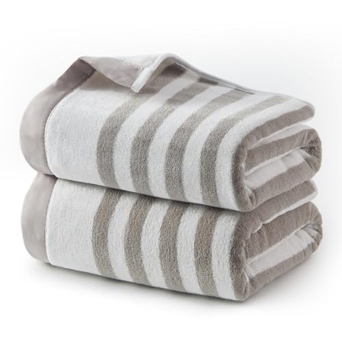 ecolook Microfiber Bath Towel Set of 2, Soft & Quick Dry Striped Towels, Lightweight Absorbent Body Towels for Home, Gym & Spa, 27.5 x 59 Inch,Light Brown - color: Light Brown-2p, size: Set of 2