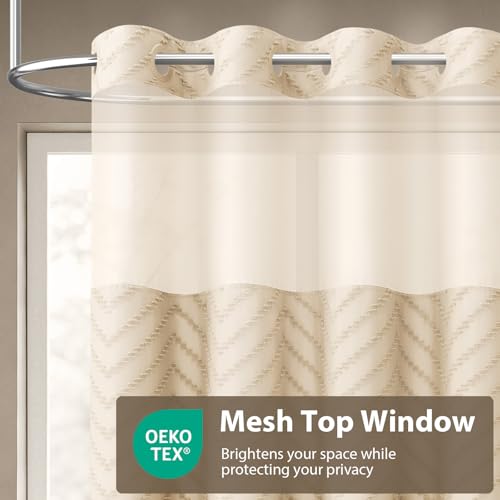 Beige Hook Free Chevron Shower Curtain & Fabric Liner,72x87 | Less Time to install, 3 in 1 Fabric Shower Curtain and Liner Set with Magnets, Extra Long, Shower Curtains for Bathroom - color: Beige, size: 72"W x 87"L (Pack of 1)