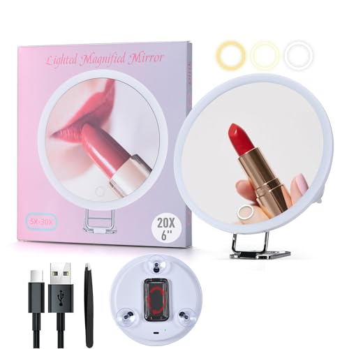 5X10X20X30X 3-Color Lighted Magnifying Mirror (White, 20X), SAI-621