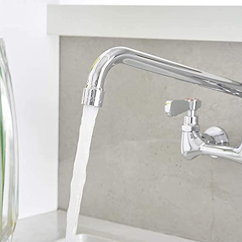 Wall Mount Kitchen Faucet with 12 Inch Swivel Spout, Chrome | Lead-Free Brass,Dual Handle Hot/Cold,8" Center,3 Compartment Commercial Faucet for Kitchen Laundry Room Restaurant - size: 12 Inch
