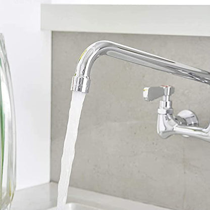 Wall Mount Kitchen Faucet with 12 Inch Swivel Spout, Chrome | Lead-Free Brass,Dual Handle Hot/Cold,8" Center,3 Compartment Commercial Faucet for Kitchen Laundry Room Restaurant - size: 12 Inch