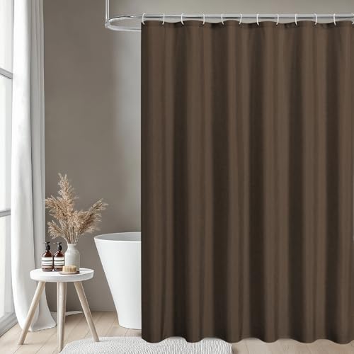 2-in-1 Waterproof Fabric Shower Curtain,No Separate Liner Needed,Linen Textured,Effortless Cleaning & Washable Bathroom Shower Curtain Set with 12 Plastic Hooks,72"x72",Brown - color: Brown, size: 72"W x 72"L (Pack of 1)