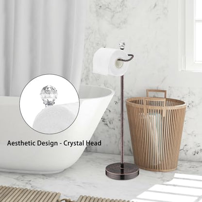ROLABAM Toilet Paper Roll Holder-Free Standing Toilet Paper Holder Stand for Bathroom Total Height 24.4" with Crystal Ball, Oil Rubbed Bronze - color: Oil Rubbed Bronze