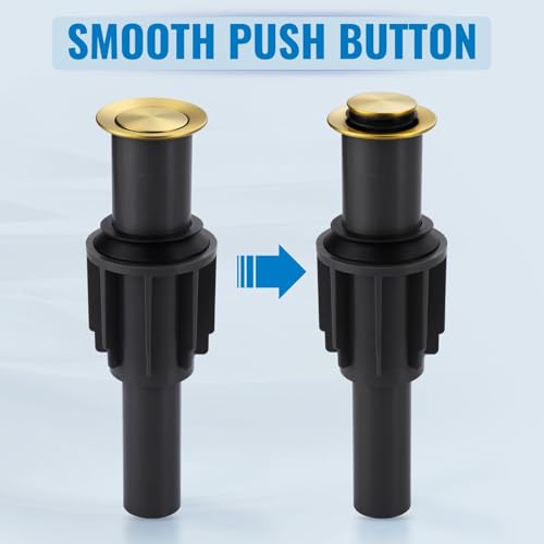 Pop Up Sink Drain Without Overflow, Bathroom Sink Drain Vessel Sink Stopper Pop Up Sink Drain Stopper, Pop Up Drain for Bathroom Sink Drain Strainer for Hair Catcher, Brushed Golden - color: Brushed Golden, style: Without Overflow