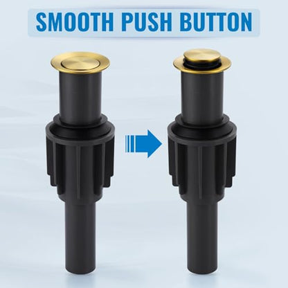 Pop Up Sink Drain Without Overflow, Bathroom Sink Drain Vessel Sink Stopper Pop Up Sink Drain Stopper, Pop Up Drain for Bathroom Sink Drain Strainer for Hair Catcher, Brushed Golden - color: Brushed Golden, style: Without Overflow