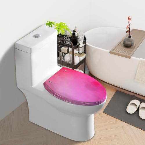 Elongated Toilet Seat A soft textured rose pink Resin Toilet Seat Slow Quiet Close Lid with Quick-Release Hinges Cover Bumpers Easy to Clean Install - color: Multi9, size: 19.5"x14.5"
