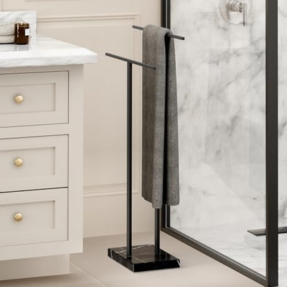 KES Standing Towel Rack 2-Tier Natural Black Marble Base, Bath Towel Holder | 8.23 Lbs Heavy Base, 18/8 Stainless Steel Rustproof, Fits Bath Towel & Hand Towel, Freestanding Design, Bathroom Floor - color: Black Marble & Black Bar, size: 33” H (2-tier)