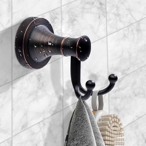 Oil Rubbed Bronze Bathroom Towel Hook, Bronze Bathroom Robe Hook, Heavy Duty Double Towel Hooks Bath Farmhouse Coat Clothes Hook Wall Mounted Rustic for Kitchen Washroom - color: Bronze