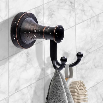 Oil Rubbed Bronze Bathroom Towel Hook, Bronze Bathroom Robe Hook, Heavy Duty Double Towel Hooks Bath Farmhouse Coat Clothes Hook Wall Mounted Rustic for Kitchen Washroom - color: Bronze