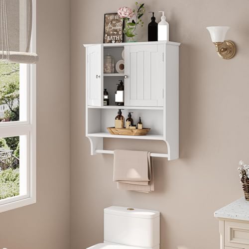 Bathroom Cabinet, White Bathroom Wall Cabinet with 2 Doors and Adjustable Shelf, Wall Mount, Towel Rack, Over The Toilet Storage Cabinet, Medicine Cabinet - color: Bathroom Wall Cabinet White
