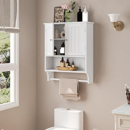 Bathroom Cabinet, White Bathroom Wall Cabinet with 2 Doors and Adjustable Shelf, Wall Mount, Towel Rack, Over The Toilet Storage Cabinet, Medicine Cabinet - color: Bathroom Wall Cabinet White