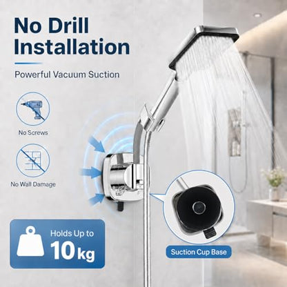 Suction Cup Shower Head Holder, Chrome, Adjustable, No Drill | Strong Suction Hold, No-Drill Removable Mount, Adjustable Angle for Smooth Tile, Glass, Marble and Metal; Fits 1/2-Inch Hoses - style: Chrome-D