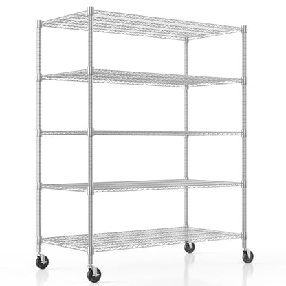 Homdox 5 Tier Heavy Duty Metal Shelves, Storage Racks and Shelving with Wheels, Commercial Adjustable Wire Shelving Unit, Garage Rack Pantry Shelves Kitchen Shelving, Chrome - color: Chrome, size: 24"Dx 48"Wx 82"H, 5 Tier