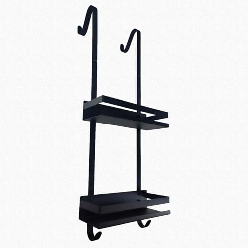 Over Door Shower Caddy 2-Tier, Rustproof Hanging Organizer with Hooks | Rustproof carbon steel, 2-tier + hooks, non-slip grips, no drilling, not for sliding doors