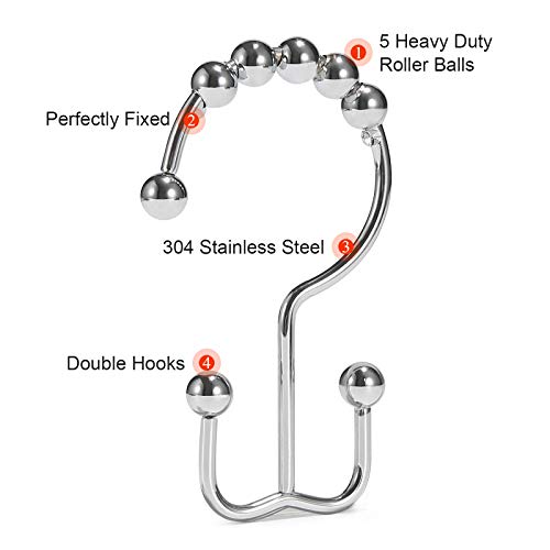 Shower Curtain Hooks, Goowin Shower Curtain Rings, Stainless Steel Shower Curtain Hooks Rust Proof Free Sliding Double Shower Hooks for Curtain, Shower Curtains & Liners (Chrome) - color: Chrome