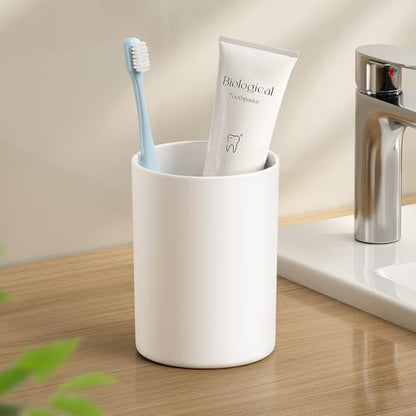 Bathroom Tumbler 13.75oz 1PK- Non Slip Plastic Toothbrush Cup, White | Easy to clean 390ml plastic bathroom tumbler with non-slip grip. Durable toothbrush cup for home, travel and business - color: White, size: 1PC