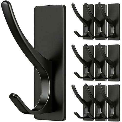 pickpiff 10 Pack Matt Black Self-Adhesive Hook, 13LB Hanger for Coat/Towel - color: Black, size: 10 Pack