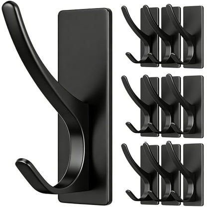 pickpiff 10 Pack Matt Black Self-Adhesive Hook, 13LB Hanger for Coat/Towel - color: Black, size: 10 Pack