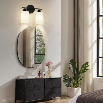 2-Light Bathroom Light Fixtures, Black Modern Vanity Lights with Milky White Frosted Glass Shades, Bathroom Wall Lamp for Kitchen Living Room Hallway - color: Milky White & Matte Black, size: 2 Light - 1 pack