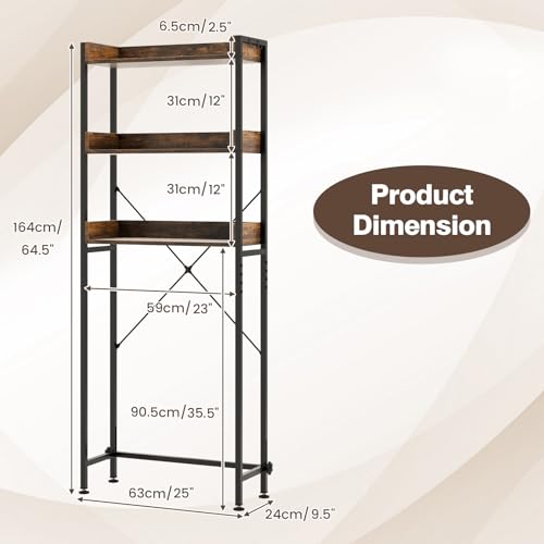 Giantex Over The Toilet Storage Rack, 3-Tier Bathroom Space Saver Organizer with Adjustable Bottom Bar to Fit Most Toilets, Freestanding Above Toilet Storage Rack, Easy Assembly (Brown + Black) - color: Brown + Black
