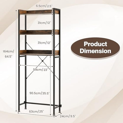 Giantex Over The Toilet Storage Rack, 3-Tier Bathroom Space Saver Organizer with Adjustable Bottom Bar to Fit Most Toilets, Freestanding Above Toilet Storage Rack, Easy Assembly (Brown + Black) - color: Brown + Black