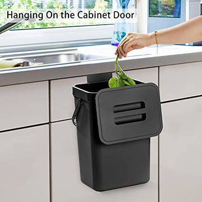 stonespace Under Sink Trash Can，Kitchen Compost Bin, 3.2 Gallon/12L, Black | Hanging Garbage Can for Kitchen/Bathroom/Cupboard,Wall Mounted, Plastic Food Waste Bin, RV Trash Can - color: Black, size: 12L/3.2GAL