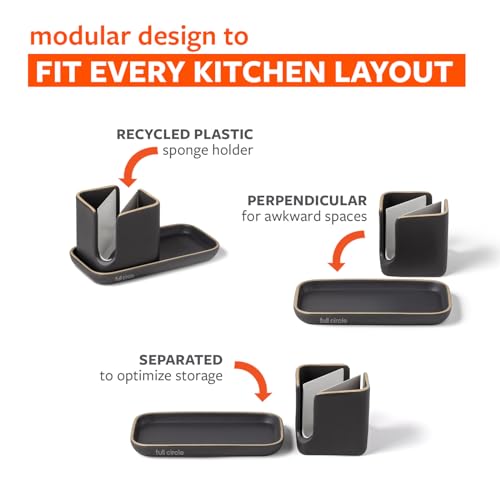 Full Circle Stash, Ceramic Kitchen Sink Caddy, Stylish Modular Sponge Holder & Dish Brush Organizer, Gray and White, 11" - color: Gray and White