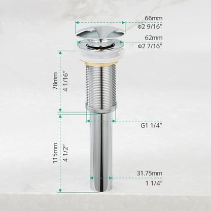 Pop-up Bathroom Sink Drain Stopper Without Overflow for Vessel Sink Lavotory Vanity, D01 (Chrome) - color: Chrome