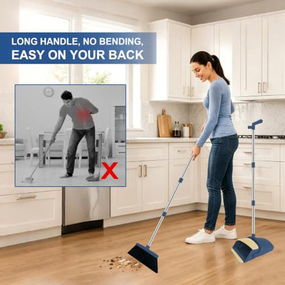 Broom and Dustpan Combo Set, 51" Long Handle with Squeegee & Mini Set | Blue Complete Cleaning Kit, Floor Squeegee for Wet & Dry Messes, Built-in Comb Dustpan, Mini Broom Set，for Home & Pet Areas - color: Blue
