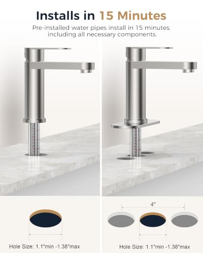 FORIOUS Bathroom Faucet 1 Hole, Single Handle Vanity Faucet Brushed Nickel | Bathroom Sink Faucet with Deck Plate, Fits 1 Hole and 4-Inch 3 Hole Install, for RV Vanity Lavatory Restroom Camper - color: Brushed Nickel