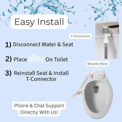 The BIFFY Classic Bidet Attachment- Physician Designed & Clinically Tested, Self-Cleaning, 8-Stream Spray with Adjustable Pressure and Pattern, Non-Electric, Assembled in USA