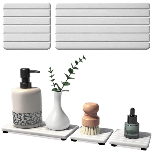 3PCS Stone Drying Tray, Stones Soap Trays, Water Absorbing Stone Tray for Sink, Fast Dry Diatomite Stones Mat, Used for Hand Soaps,Sponge,Toothbrush Holder in Bathroom Counter and Kitchen Sinks - color: 3pcs White 5stripes