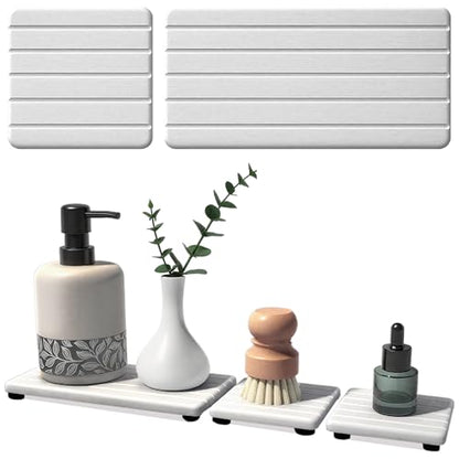 3PCS Stone Drying Tray, Stones Soap Trays, Water Absorbing Stone Tray for Sink, Fast Dry Diatomite Stones Mat, Used for Hand Soaps,Sponge,Toothbrush Holder in Bathroom Counter and Kitchen Sinks - color: 3pcs White 5stripes