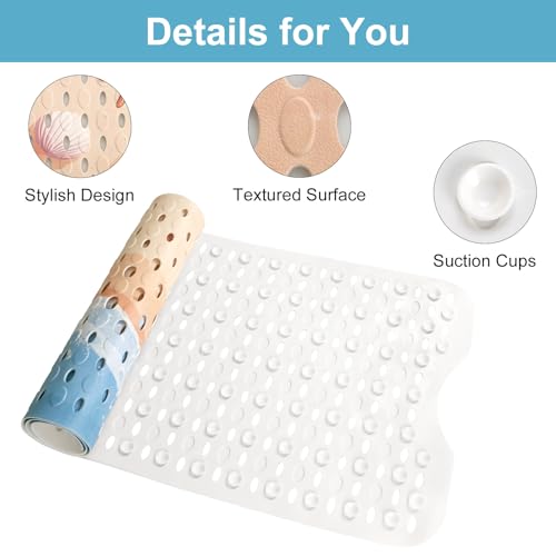 Shower Mat Non Slip, Yonala Premium Anti Slip Stylish Bath Tub Mat, 40 x 16 Inch Extra Large Bathtub Mat with Suction Cups and Drain Holes, Machine Washable - color: Sea Beach